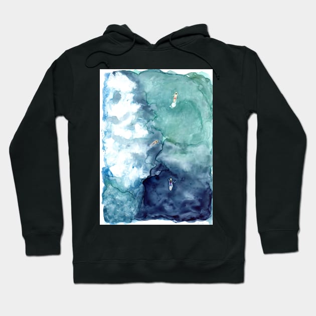 Surfers Bird Perspective Watercolor on Yupo Paper Hoodie by Sandraartist